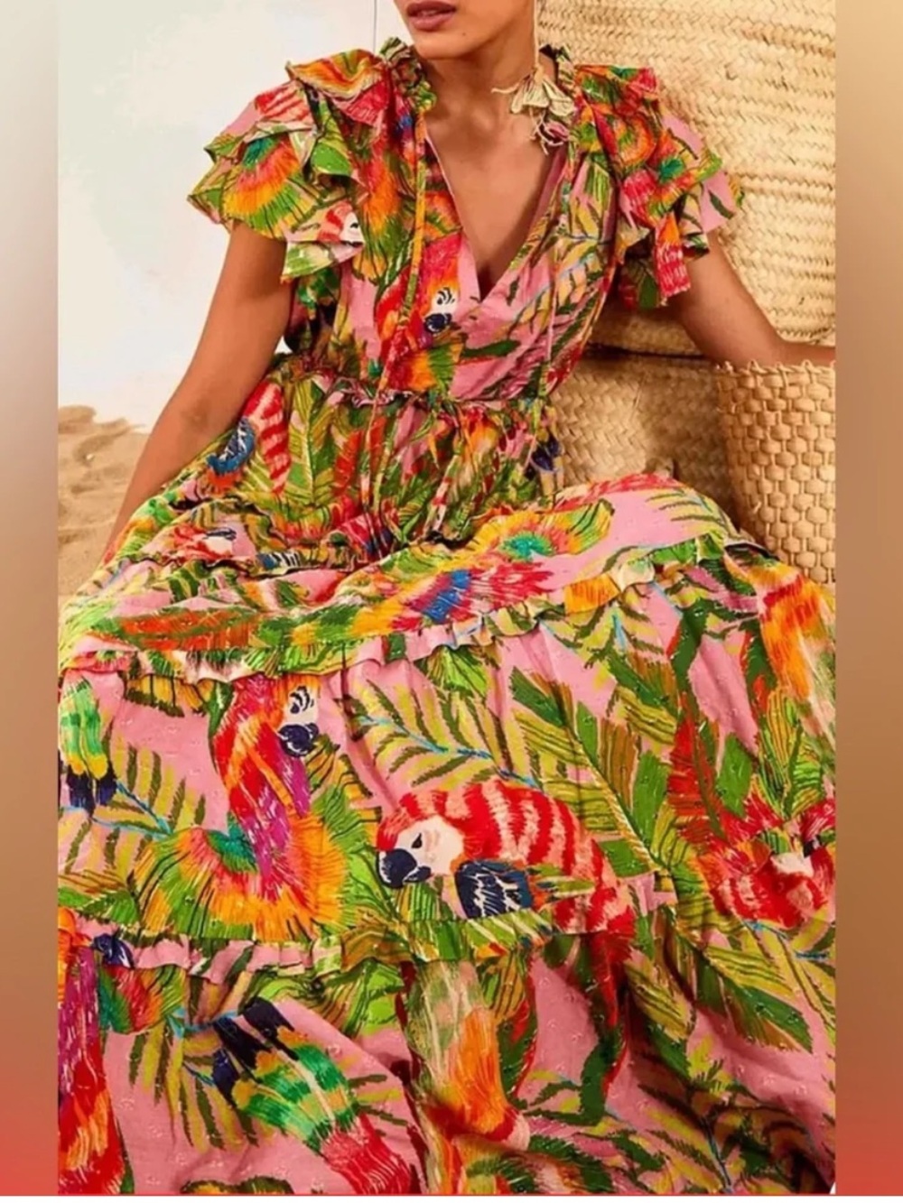 FARM Rio Macaw Leaves Tropical Tiered Maxi Dress - Picture 3 of 11